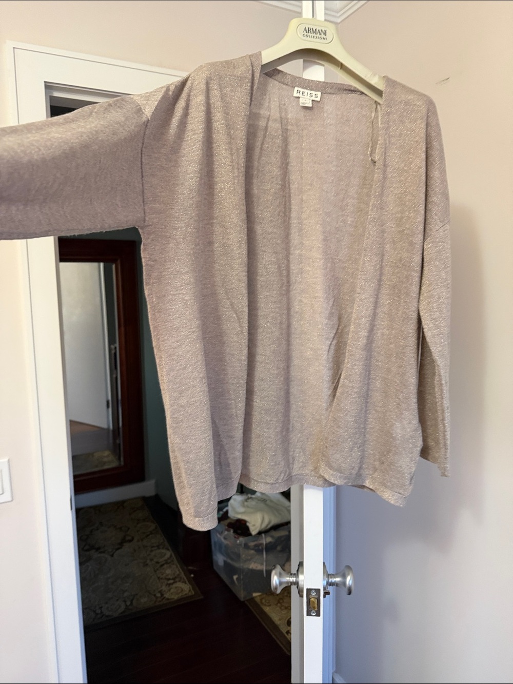 Reiss Shimmery Taupe Open-Front Cardigan size S